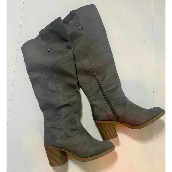 Brand Sugar Women's Platform Over Knee High Grey Faux Suede Boots Size 9 Boho - Picture 1 of 12